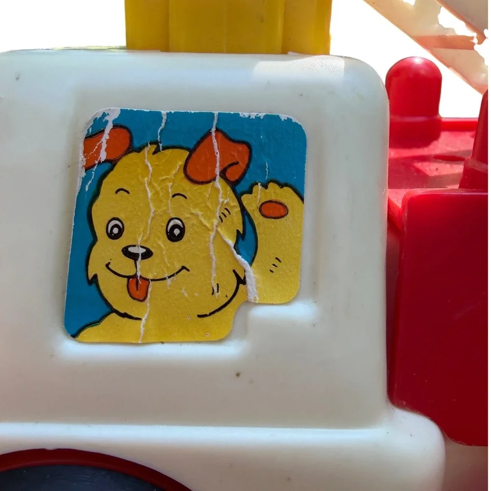 Vintage 1970s Playskool Plastic Fire Truck Toy Fold Down Ladder Square Driver
